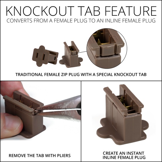 Brown Christmas Light Plug, Polarized Female Zip Plug, SPT1