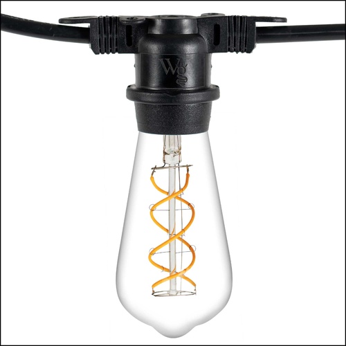 15' ST64 FlexFilament TM LED 5W Edison Bulb Patio Lights, Commercial Black Wire
