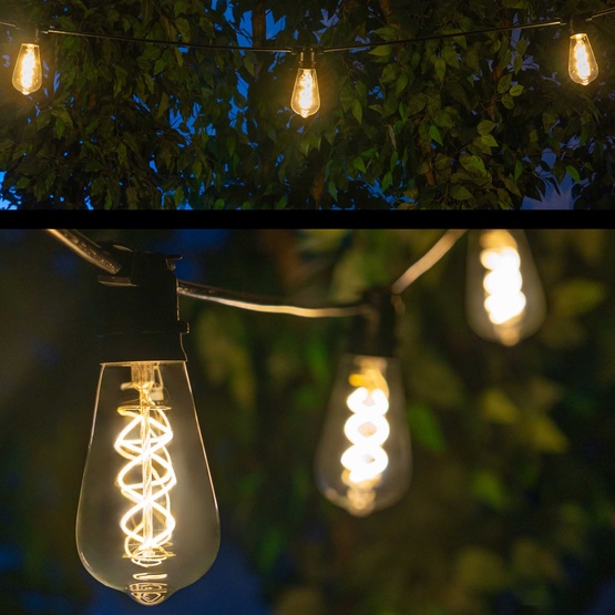 15' ST64 FlexFilament TM LED 5W Edison Bulb Patio Lights, Commercial Black Wire