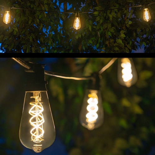 15' ST64 FlexFilament TM LED 5W Edison Bulb Patio Lights, Commercial Black Wire