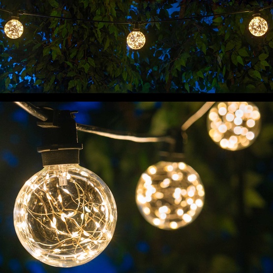 15' G95 Warm White LEDimagine TM Globe String Lights, Commercial Black Wire