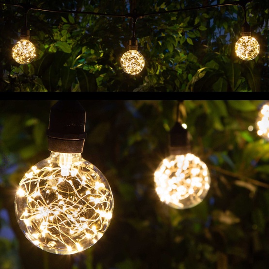 15' G95 Warm White Suspended LEDimagine TM Globe String Lights, Commercial Black Wire
