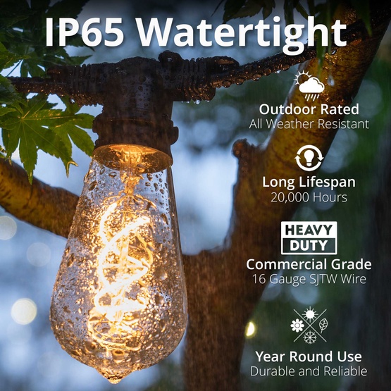 15' ST64 FlexFilament TM LED 5W Edison Bulb Patio Lights, Commercial Black Wire