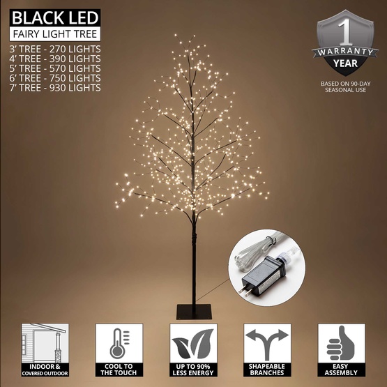 3' Black Fairy Light LED Tree 