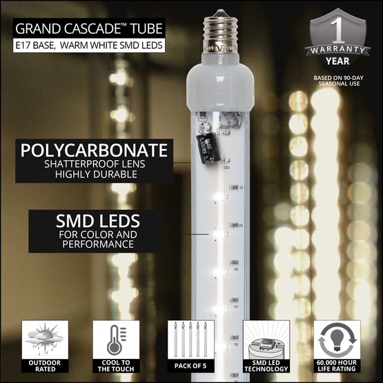 12" T8 120V Warm White Grand Cascade LED Light Tubes E17 Base