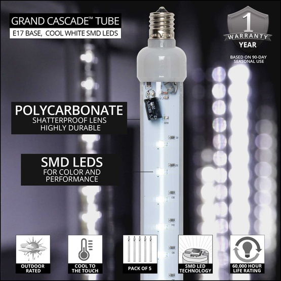 12" T8 120V Cool White Grand Cascade LED Light Tubes, E17 Base