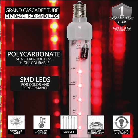 12" T8 120V Red Grand Cascade SMD LED Light Tubes