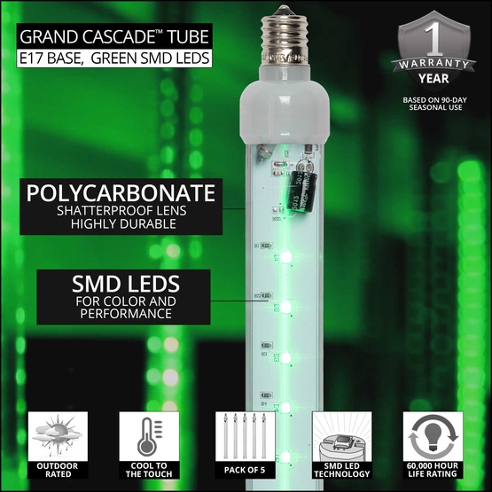 12" T8 120V Green Grand Cascade SMD LED Light Tubes