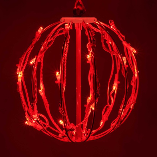 8" Red LED Christmas Light Ball, Fold Flat White Frame