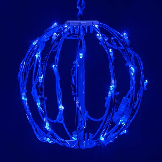 8" Blue LED Christmas Light Ball, Fold Flat White Frame