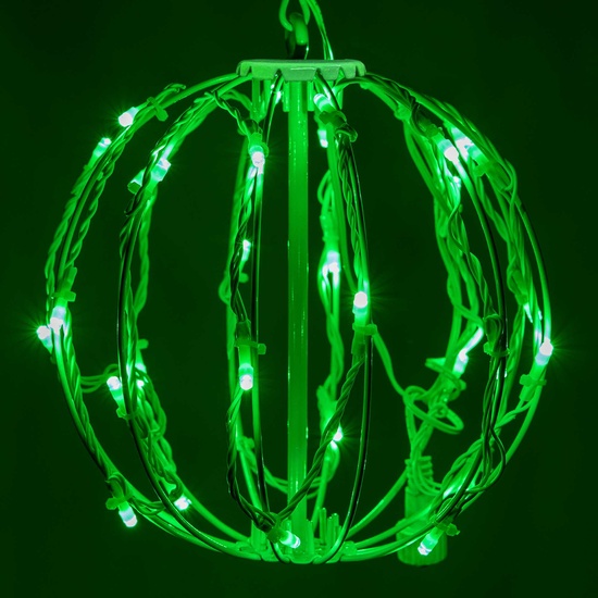 8" Green LED Christmas Light Ball, Fold Flat White Frame