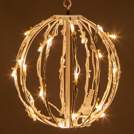 8" Warm White LED Christmas Light Ball, Fold Flat White Frame