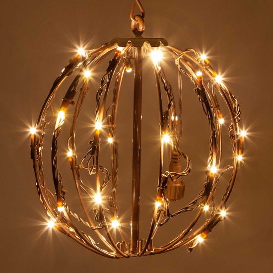 8" Warm White LED Christmas Light Ball, Fold Flat Brown Frame