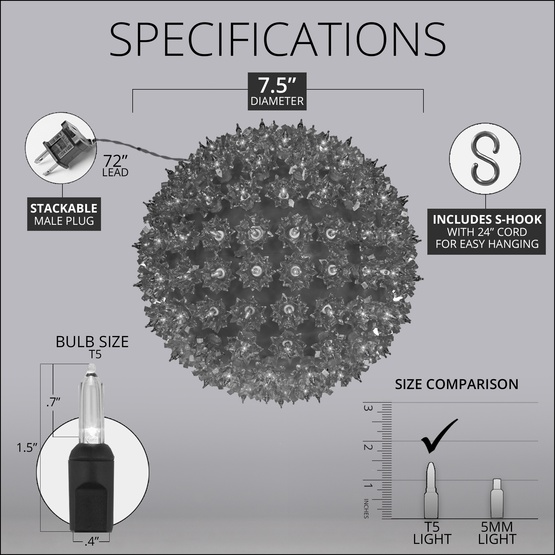 7.5" Purple T5 LED Starlight Sphere, 100 Lights