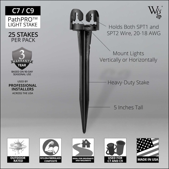 5" Wintergreen Lighting PathPRO TM Christmas Light Stake, 25 Pack
