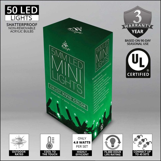 50 Green Christmas Lights, LED Mini