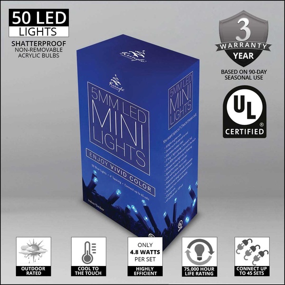 50 Blue Christmas Lights, LED Mini