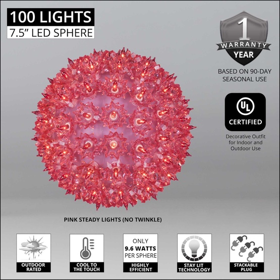 7.5" Pink T5 LED Starlight Sphere, 100 Lights