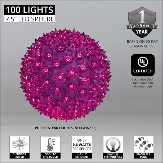 7.5" Purple T5 LED Starlight Sphere, 100 Lights