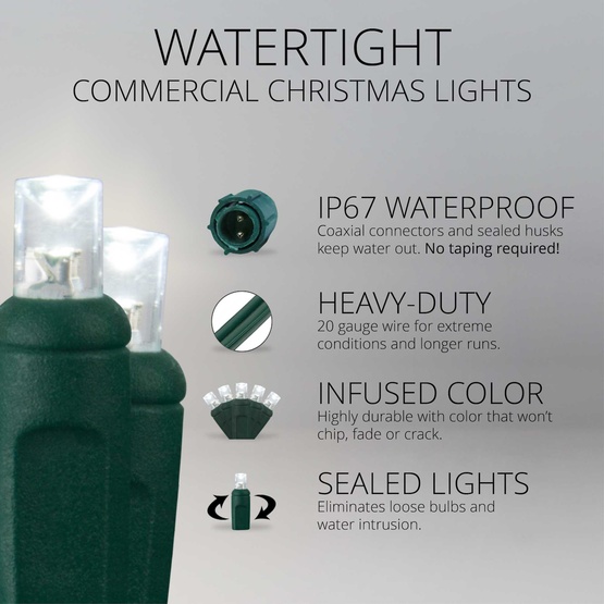 25 WeatherPRO TM 5mm Cool White LED Christmas Lights, 4" Spacing
