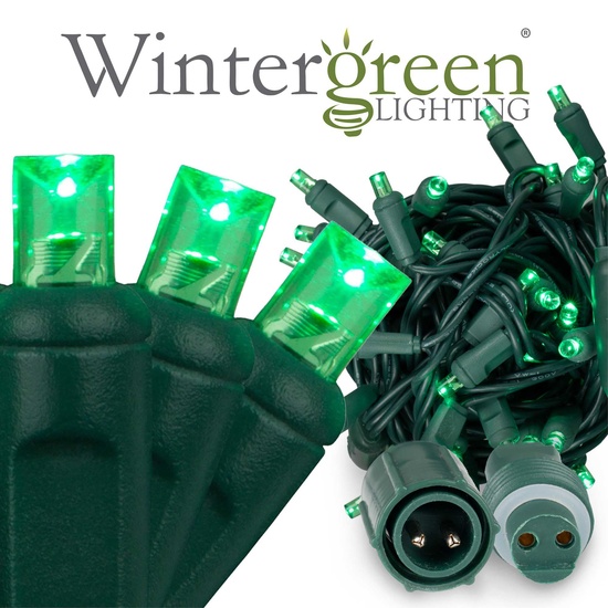 50 WeatherPRO TM 5mm Green LED Christmas Lights, 4" Spacing