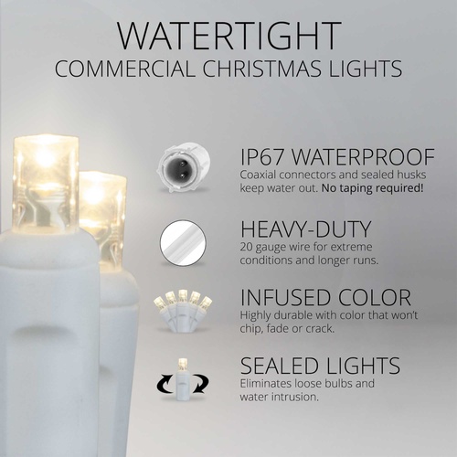 25 WeatherPRO TM 5mm Warm White LED Christmas Lights, 4" Spacing, White Wire