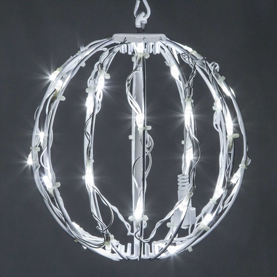 8" Cool White LED Christmas Light Ball, Fold Flat White Frame