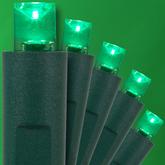 50 Green Outdoor LED Christmas Tree Lights, Mini 5MM, 4" Spacing