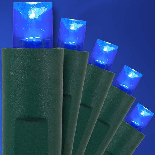 50 Blue Outdoor LED Christmas Tree Lights, Mini 5MM, 4" Spacing