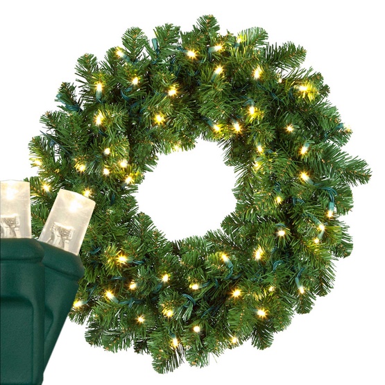 30" Pre-lit Commercial Oregon Fir LED Holiday Wreath, 100 Warm White Lights
