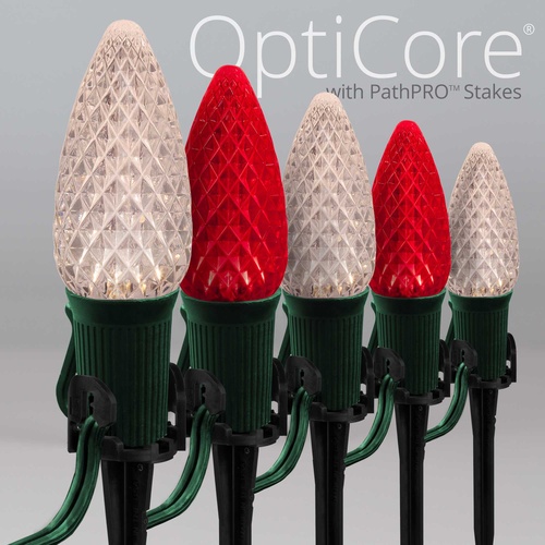 C9 Red / Warm White OptiCore LED Pathway Lights, 50 Lights, 50', 5 Inch PathPRO Stakes
