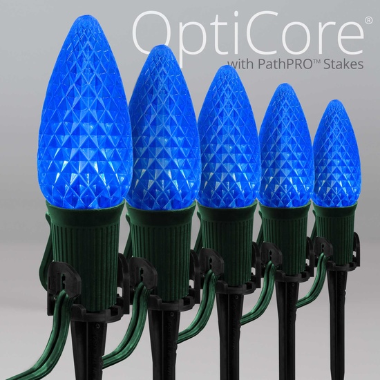 C9 Blue OptiCore LED Christmas Pathway Lights, 25 Lights, 25', 5 Inch PathPRO Stakes