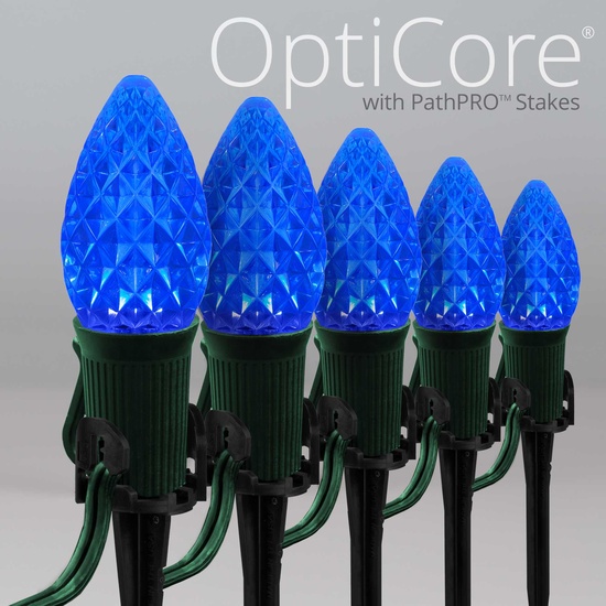 C7 Blue OptiCore LED Pathway Lights, 25 Lights, 25', 5 Inch PathPRO Stakes
