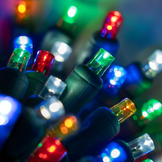 70 5mm Multi Color LED Christmas Lights, 4" Spacing