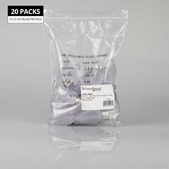 C9 Warm White OptiCore LED Christmas Light Bulbs, Contractor Pack