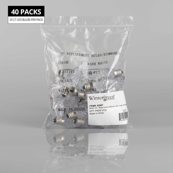 C7 Warm White OptiCore LED Christmas Light Bulbs, Contractor Pack