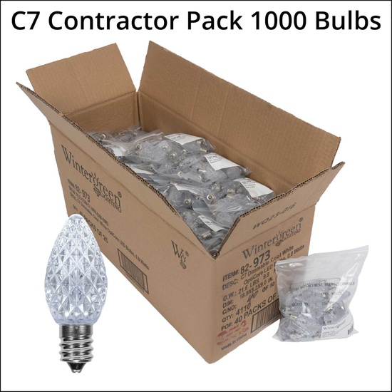 C7 Cool White OptiCore LED Christmas Light Bulbs, Contractor Pack