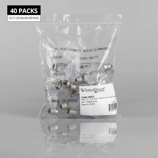 C7 Cool White OptiCore LED Christmas Light Bulbs, Contractor Pack