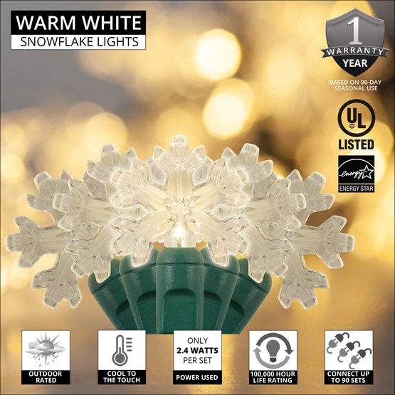 35 Snowflake Warm White LED Lights, 6" Spacing