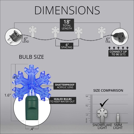 35 Snowflake Blue LED Lights, 6" Spacing