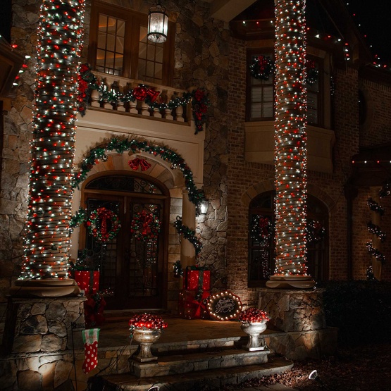 70 5mm Red, Cool White LED Christmas Lights, 4" Spacing