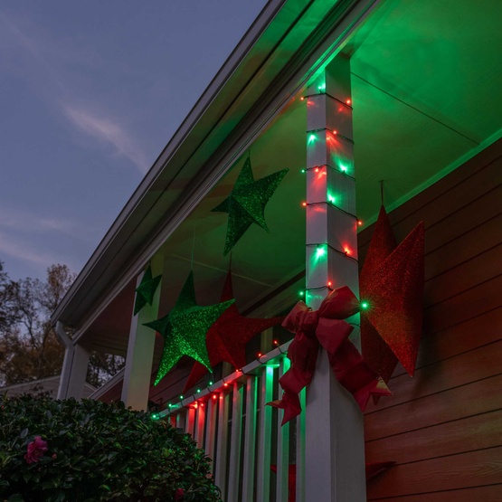 70 5mm Red, Green LED Christmas Lights, 4" Spacing
