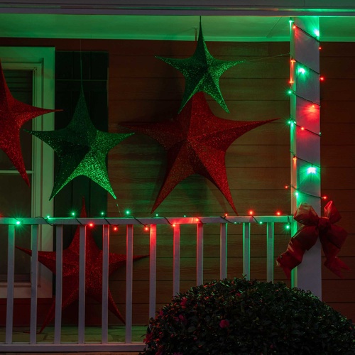70 5mm Red, Green LED Christmas Lights, 4" Spacing