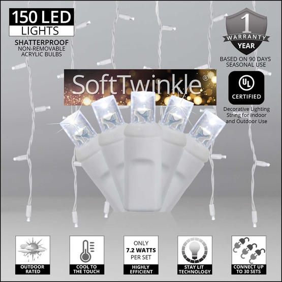 150 Cool White SoftTwinkle LED Curtain Lights