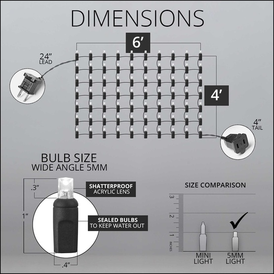 5mm 4' x 6' Green SoftTwinkle LED Net Lights, Green Wire