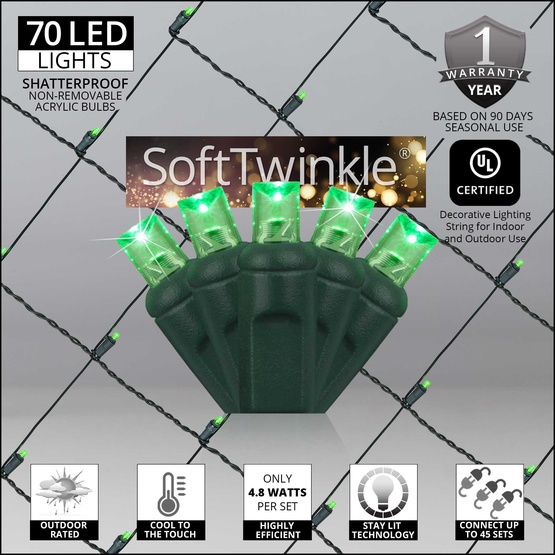 5mm 4' x 6' Green SoftTwinkle LED Net Lights, Green Wire