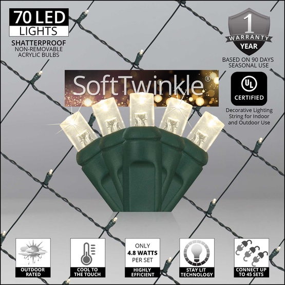 5mm 4' x 6' Warm White SoftTwinkle LED Net Lights, Green Wire