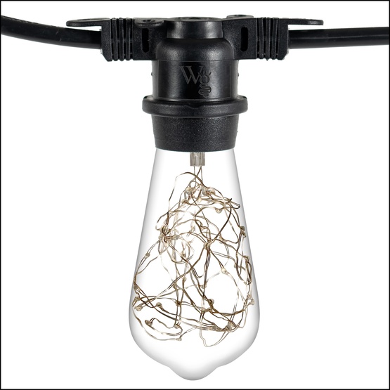 15' ST64 Warm White LEDimagine TM Patio String Lights, Commercial Black Wire
