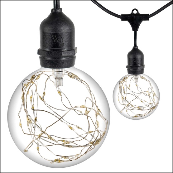 15' G95 RGB Color Change Suspended LEDimagine TM Globe String Lights, Commercial Black Wire
