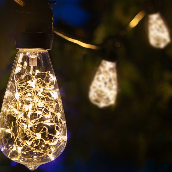 15' ST64 Warm White LEDimagine TM Patio String Lights, Commercial Black Wire